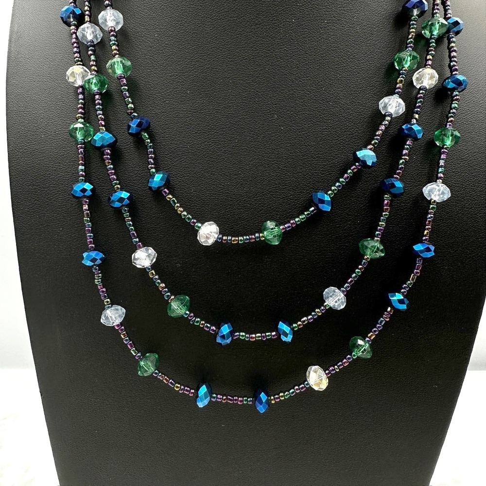 Vintage Oil-Slick Faceting Seed Beaded‎ Extender Chain Multi-Strand Layered Boho